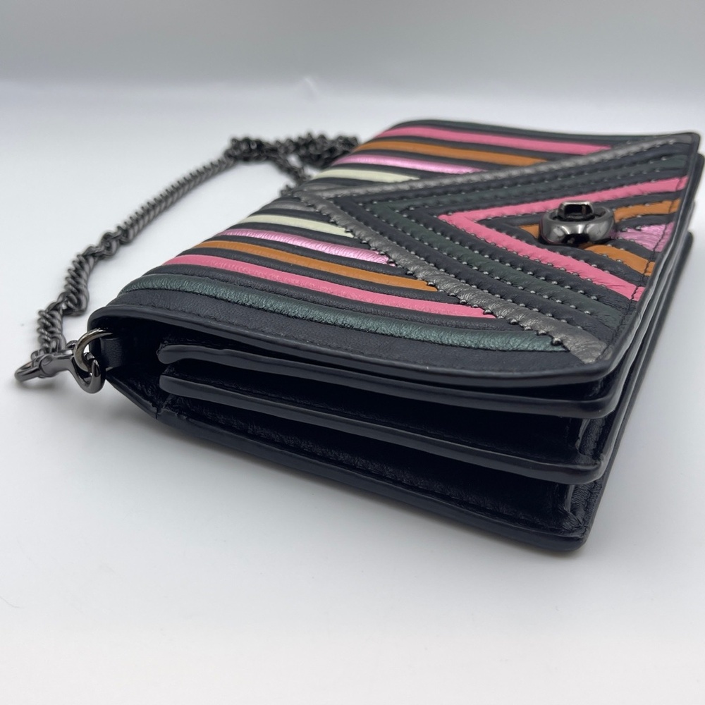Coach foldover chain Clutch leather colorblock quilting rivets crossbody bag - Picture 6 of 15